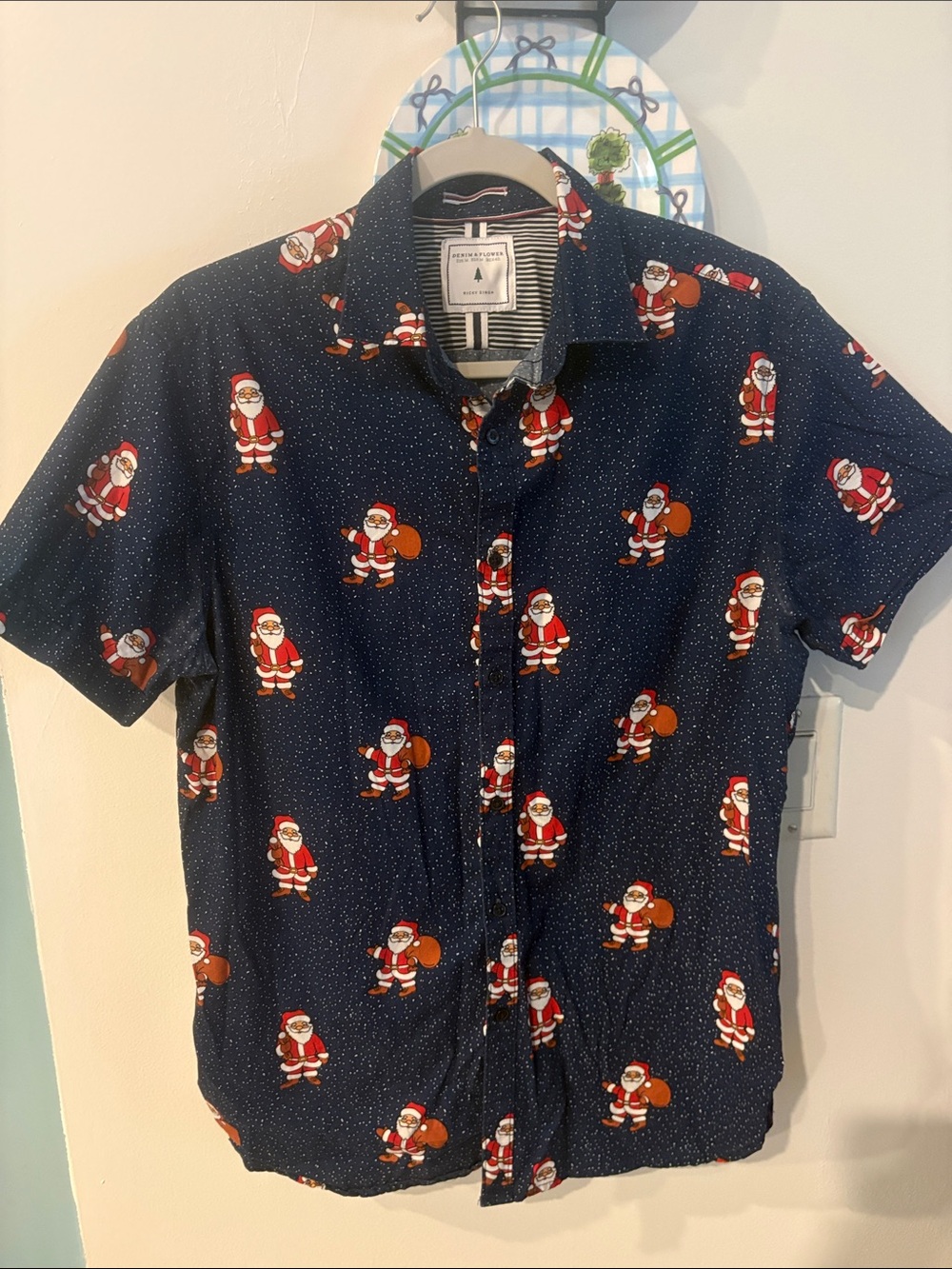 MENS DENIM & FLOWER Christmas, casual button up shirt